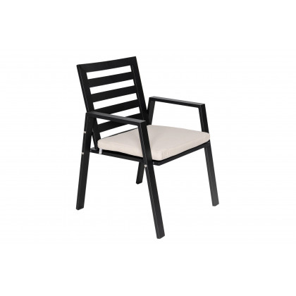 LeisureMod Chelsea Modern 7-Piece Outdoor Dining Set in Black Aluminum with Removable Cushions - Beige