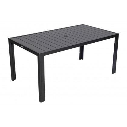 LeisureMod Chelsea Modern 7-Piece Outdoor Dining Set in Black Aluminum with Removable Cushions - Beige