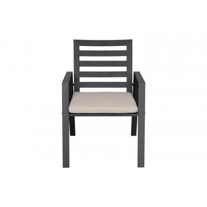 LeisureMod Chelsea Modern 7-Piece Outdoor Dining Set in Black Aluminum with Removable Cushions - Beige