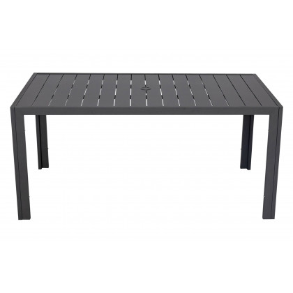 LeisureMod Chelsea Modern 7-Piece Outdoor Dining Set in Black Aluminum with Removable Cushions - Beige