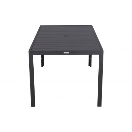 LeisureMod Chelsea Modern 7-Piece Outdoor Dining Set in Black Aluminum with Removable Cushions - Beige
