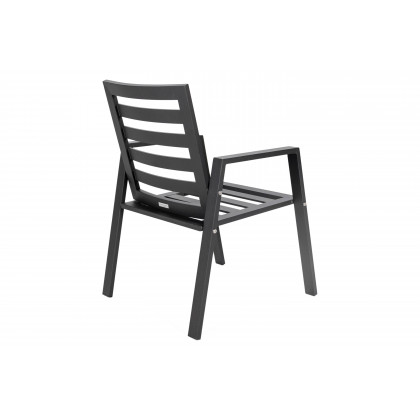 LeisureMod Chelsea Modern 7-Piece Outdoor Dining Set in Black Aluminum with Removable Cushions - Beige