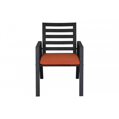LeisureMod Chelsea Modern 7-Piece Outdoor Dining Set in Black Aluminum with Removable Cushions - Orange