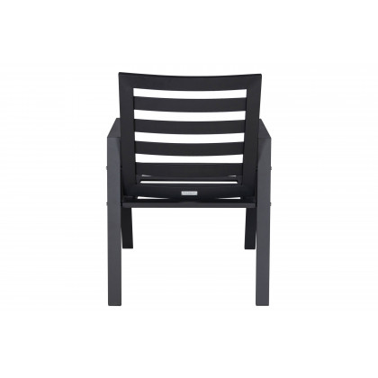 LeisureMod Chelsea Modern 7-Piece Outdoor Dining Set in Black Aluminum with Removable Cushions - Orange