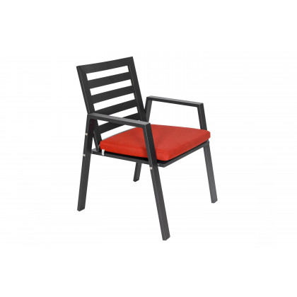LeisureMod Chelsea Modern 9-Piece Outdoor Dining Set in Black Aluminum with Removable Cushions - Cherry