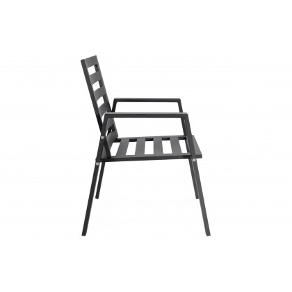 LeisureMod Chelsea Modern 9-Piece Outdoor Dining Set in Black Aluminum with Removable Cushions - Light Gray