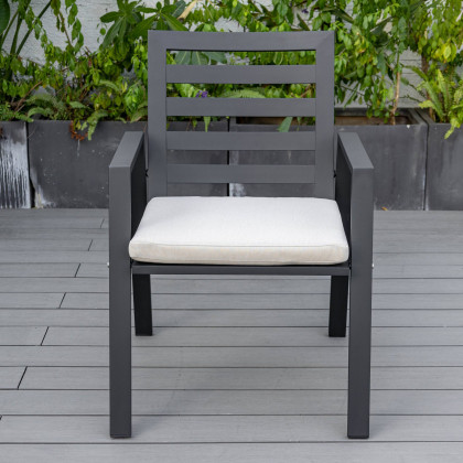 LeisureMod Chelsea Modern Patio Dining Armchair in Aluminum with Removable Cushions - Beige