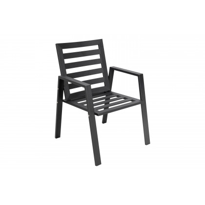 LeisureMod Chelsea Modern Patio Dining Armchair in Aluminum with Removable Cushions - Black