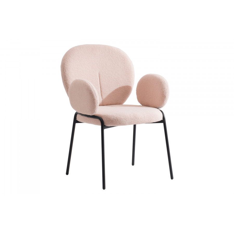 LeisureMod Celestial Modern Boucle Dining Chair with Black Powder-Coated Iron Frame - Beige