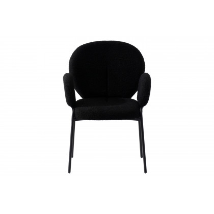 LeisureMod Celestial Modern Boucle Dining Chair with Black Powder-Coated Iron Frame - Black