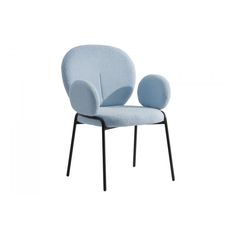 LeisureMod Celestial Modern Boucle Dining Chair with Black Powder-Coated Iron Frame - Blue