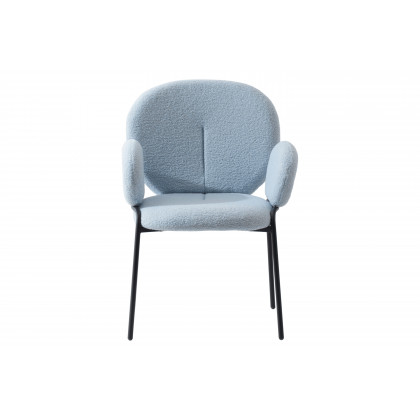 LeisureMod Celestial Modern Boucle Dining Chair with Black Powder-Coated Iron Frame - Blue