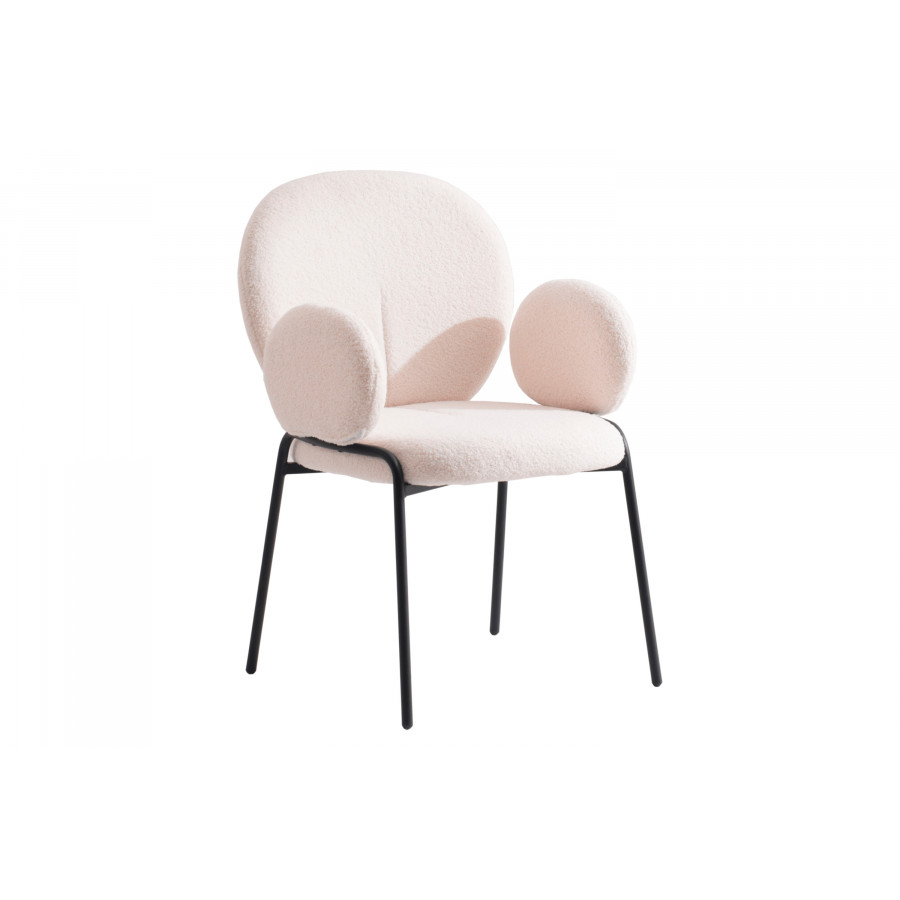 LeisureMod Celestial Modern Boucle Dining Chair with Black Powder-Coated Iron Frame - White