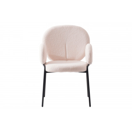 LeisureMod Celestial Modern Boucle Dining Chair with Black Powder-Coated Iron Frame - White