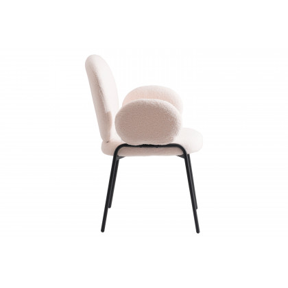 LeisureMod Celestial Modern Boucle Dining Chair with Black Powder-Coated Iron Frame - White