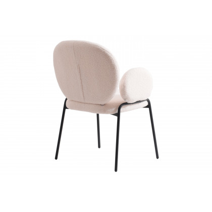 LeisureMod Celestial Modern Boucle Dining Chair with Black Powder-Coated Iron Frame - White