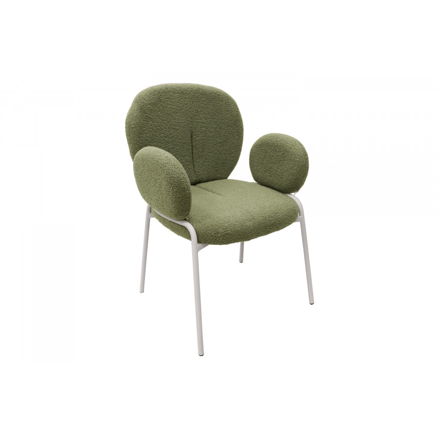 LeisureMod Celestial Boucle Dining Chair with White Powder-Coated Iron Frame - Green