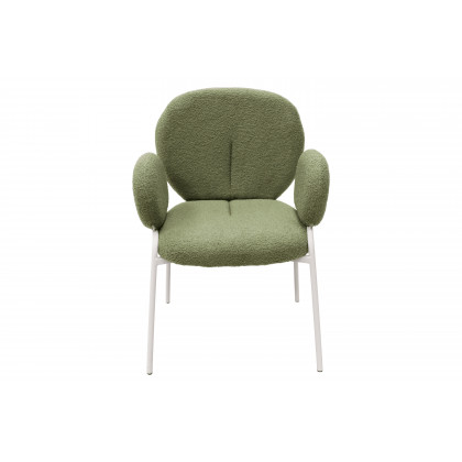 LeisureMod Celestial Boucle Dining Chair with White Powder-Coated Iron Frame - Green