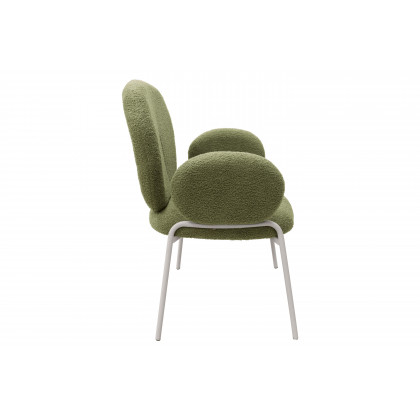 LeisureMod Celestial Boucle Dining Chair with White Powder-Coated Iron Frame - Green