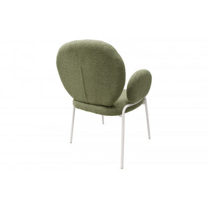 LeisureMod Celestial Boucle Dining Chair with White Powder-Coated Iron Frame - Green