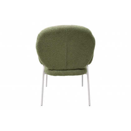 LeisureMod Celestial Boucle Dining Chair with White Powder-Coated Iron Frame - Green
