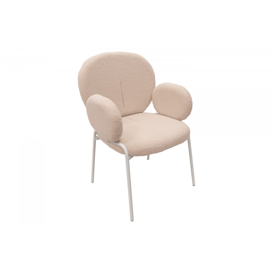 LeisureMod Celestial Boucle Dining Chair with White Powder-Coated Iron Frame - White