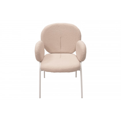 LeisureMod Celestial Boucle Dining Chair with White Powder-Coated Iron Frame - White