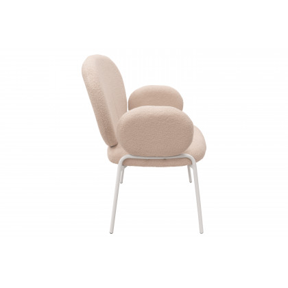 LeisureMod Celestial Boucle Dining Chair with White Powder-Coated Iron Frame - White