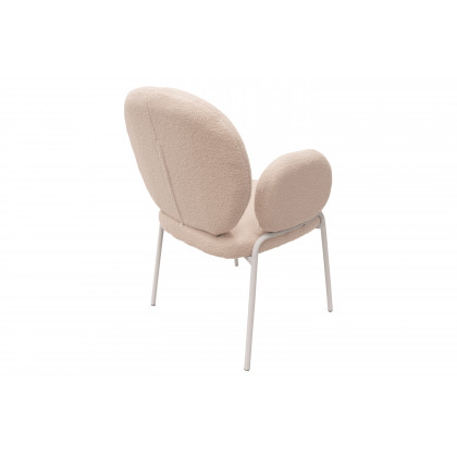 LeisureMod Celestial Boucle Dining Chair with White Powder-Coated Iron Frame - White