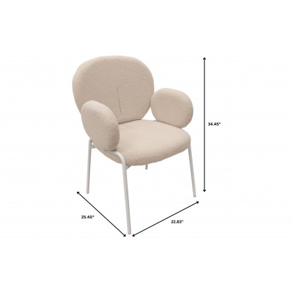 LeisureMod Celestial Boucle Dining Chair with White Powder-Coated Iron Frame - White