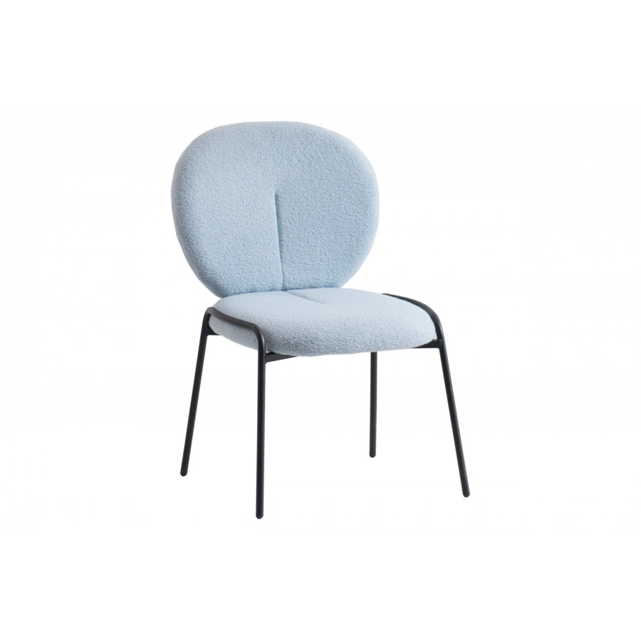 LeisureMod Celestial Mid-Century Modern Boucle Dining Side Chair with Black Powder Coated Iron Frame - Blue
