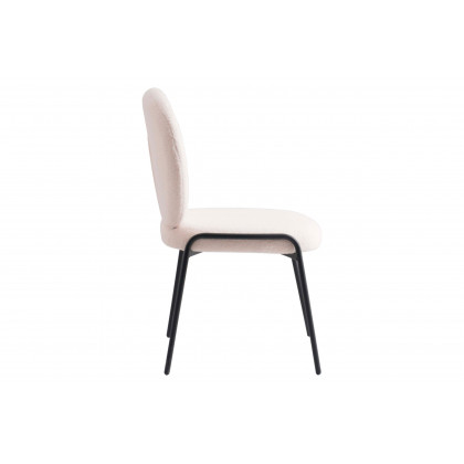 LeisureMod Celestial Mid-Century Modern Boucle Dining Side Chair with Black Powder Coated Iron Frame - White