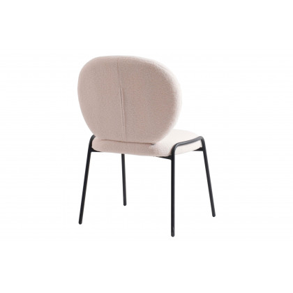 LeisureMod Celestial Mid-Century Modern Boucle Dining Side Chair with Black Powder Coated Iron Frame - White