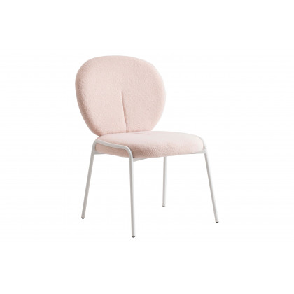 LeisureMod - Celestial Mid-Century Modern Boucle Dining Side Chair with White Powder Coated Iron Frame