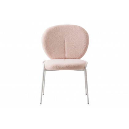LeisureMod Celestial Mid-Century Modern Boucle Dining Side Chair with White Powder Coated Iron Frame - Beige