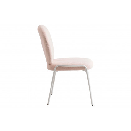 LeisureMod Celestial Mid-Century Modern Boucle Dining Side Chair with White Powder Coated Iron Frame - Beige