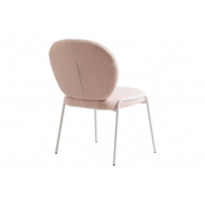 LeisureMod Celestial Mid-Century Modern Boucle Dining Side Chair with White Powder Coated Iron Frame - Beige