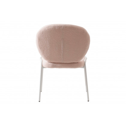 LeisureMod Celestial Mid-Century Modern Boucle Dining Side Chair with White Powder Coated Iron Frame - Beige