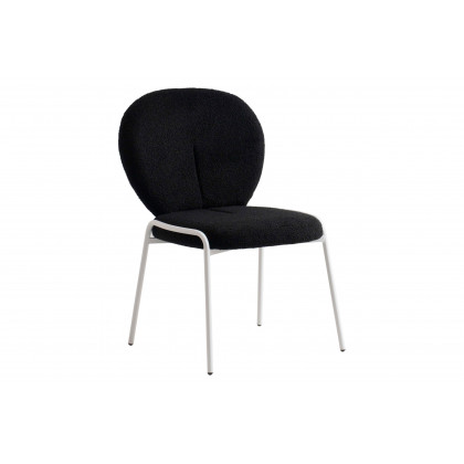 LeisureMod - Celestial Mid-Century Modern Boucle Dining Side Chair with White Powder Coated Iron Frame