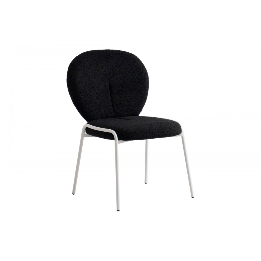 LeisureMod Celestial Mid-Century Modern Boucle Dining Side Chair with White Powder Coated Iron Frame - Black