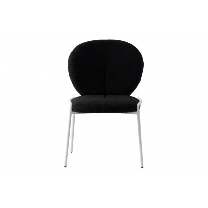 LeisureMod Celestial Mid-Century Modern Boucle Dining Side Chair with White Powder Coated Iron Frame - Black