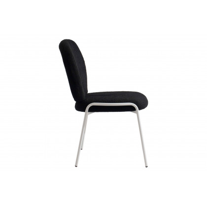LeisureMod Celestial Mid-Century Modern Boucle Dining Side Chair with White Powder Coated Iron Frame - Black