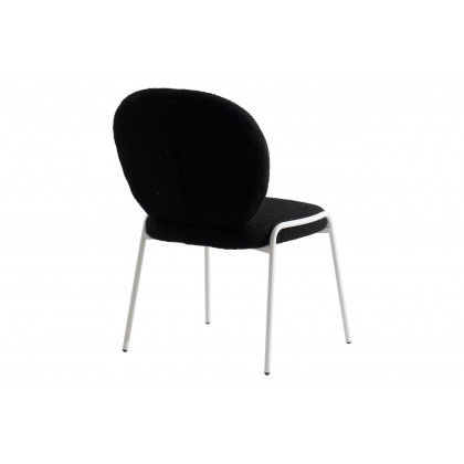 LeisureMod Celestial Mid-Century Modern Boucle Dining Side Chair with White Powder Coated Iron Frame - Black