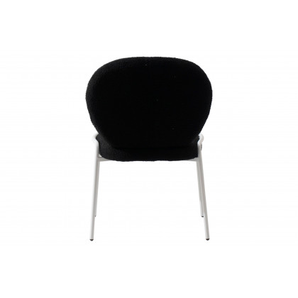 LeisureMod Celestial Mid-Century Modern Boucle Dining Side Chair with White Powder Coated Iron Frame - Black