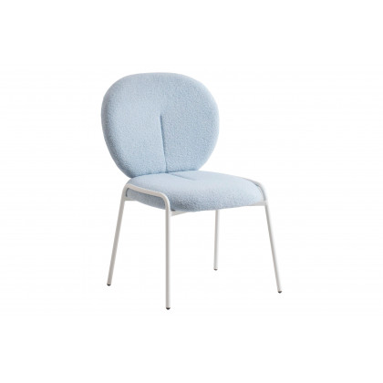 LeisureMod - Celestial Mid-Century Modern Boucle Dining Side Chair with White Powder Coated Iron Frame