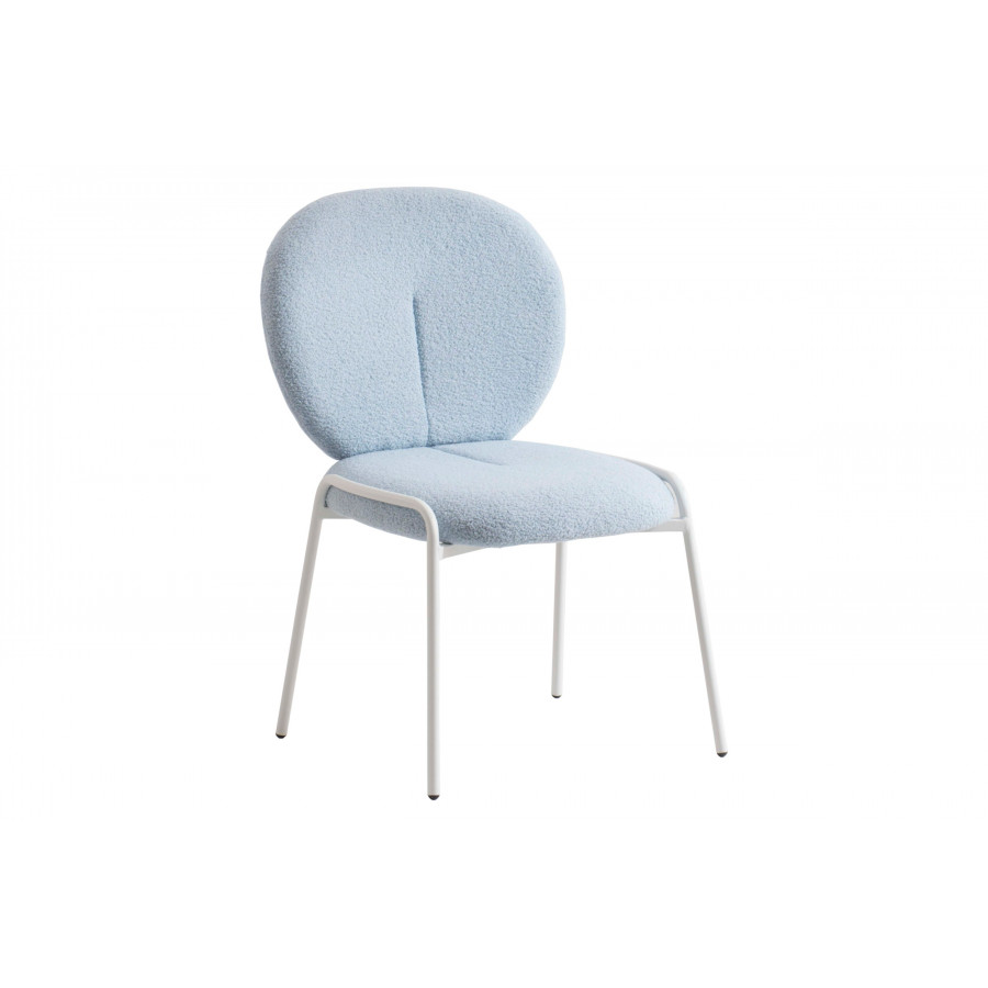 LeisureMod Celestial Mid-Century Modern Boucle Dining Side Chair with White Powder Coated Iron Frame - Blue