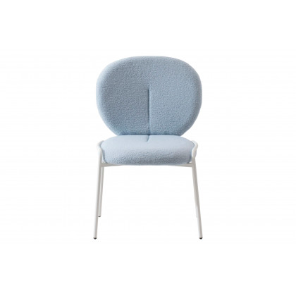 LeisureMod Celestial Mid-Century Modern Boucle Dining Side Chair with White Powder Coated Iron Frame - Blue