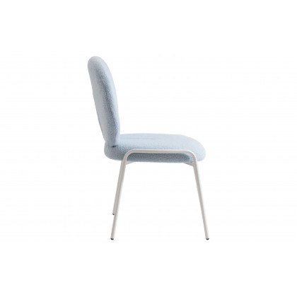 LeisureMod Celestial Mid-Century Modern Boucle Dining Side Chair with White Powder Coated Iron Frame - Blue