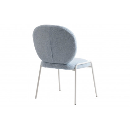 LeisureMod Celestial Mid-Century Modern Boucle Dining Side Chair with White Powder Coated Iron Frame - Blue