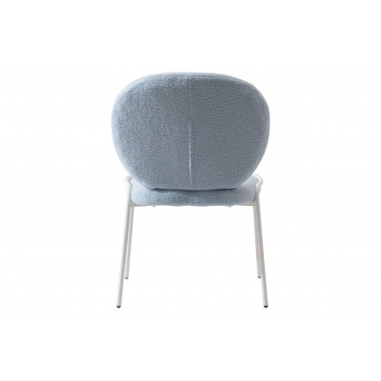 LeisureMod Celestial Mid-Century Modern Boucle Dining Side Chair with White Powder Coated Iron Frame - Blue